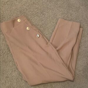Zara Tan Women's Trousers with Gold Buttons